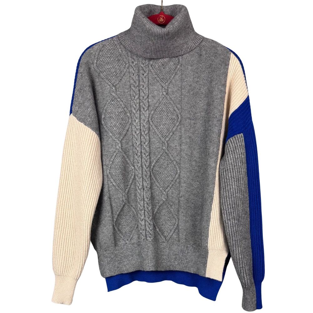 Vici Sweater Womens Colorblock Relaxed Fit Turtleneck Cable Knit Small Cozy Soft